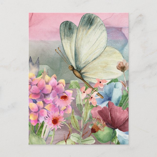 Färgämnen av fjäril Kisses bland vilda blommor Vykort (Framsida)