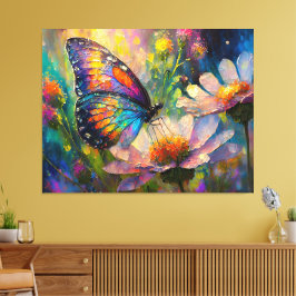 Färgämnen av fjäril och Wildblommor vid Soluppgång Canvastryck