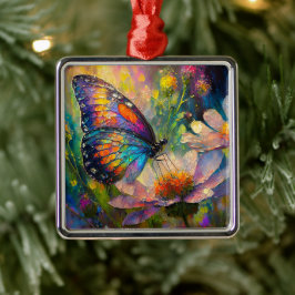 Färgämnen av fjäril och Wildblommor vid Soluppgång Julgransprydnad Metall