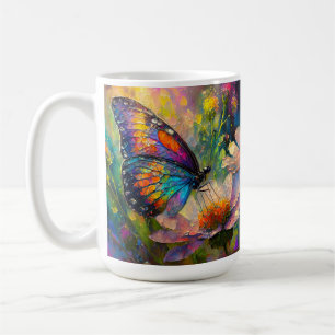 Färgämnen av fjäril och Wildblommor vid Soluppgång Kaffemugg