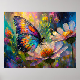 Färgämnen av fjäril och Wildblommor vid Soluppgång Poster