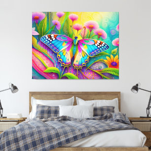 Färgämnen av Psychedelic Butterfly och Wildblommor Canvastryck