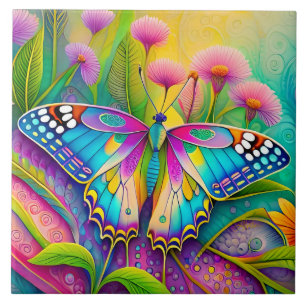 Färgämnen av Psychedelic Butterfly och Wildblommor Kakelplatta