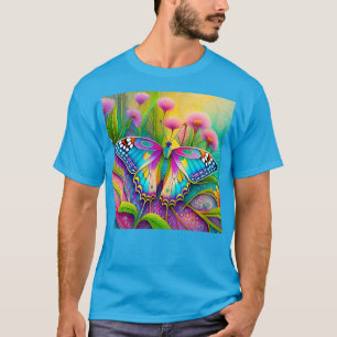 Färgämnen av Psychedelic Butterfly och Wildblommor T Shirt