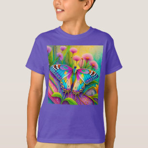 Färgämnen av Psychedelic Butterfly och Wildblommor T Shirt