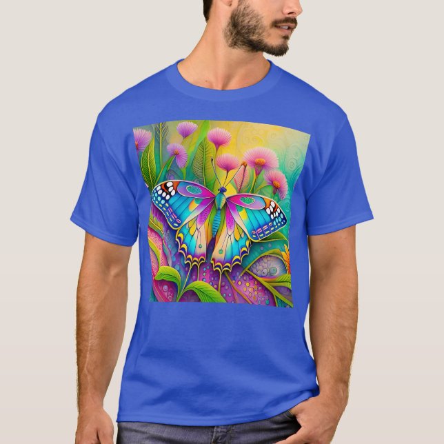 Färgämnen av Psychedelic Butterfly och Wildblommor T Shirt (Framsida)