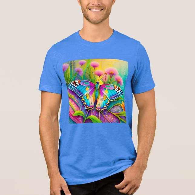 Färgämnen av Psychedelic Butterfly och Wildblommor T Shirt (Framsida)