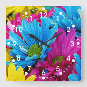 Färgämnen av Shock rosa Teal Blue Gerber Daisys Fl Fyrkantig Klocka