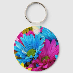 Färgämnen av Shock rosa Teal Blue Gerber Daisys Fl Nyckelring