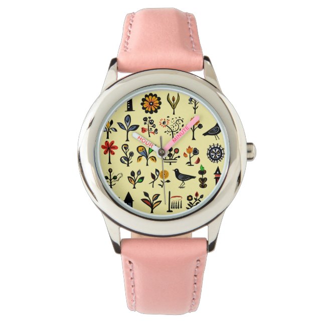 Färgämnen, blommigt och fåglar armbandsur (Framsida)