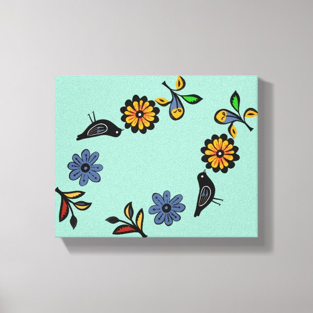Färgämnen, blommigt och fåglar canvastryck (Framsida)
