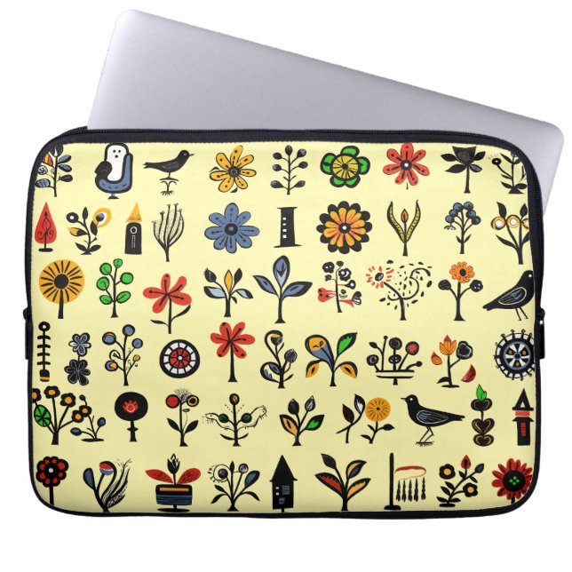 Färgämnen, blommigt och fåglar laptop fodral (Framsidan)