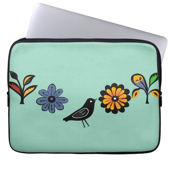 Färgämnen, blommigt och fåglar laptop fodral (Framsidan)