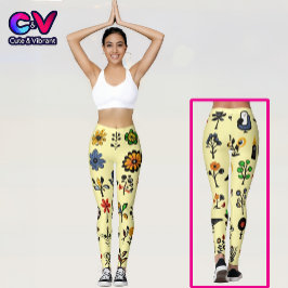 Färgämnen, blommigt och fåglar leggings