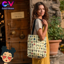 Färgämnen, blommigt och fåglar tygkasse