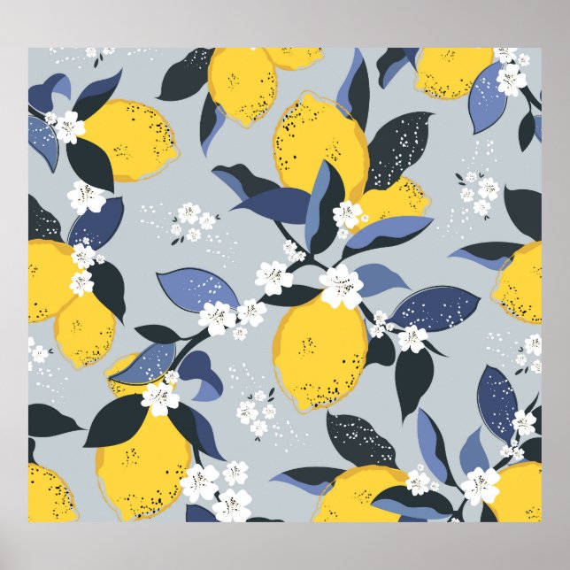 Färgämnen: Blommönstret Citrus Poster (Framsidan)