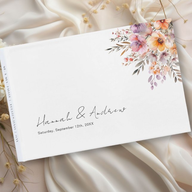 Färgämnen, blomsterBouquet, Bröllop Gästböcker (Colorful, Flower Bouquet, Wedding Guest Book with your name and date.)