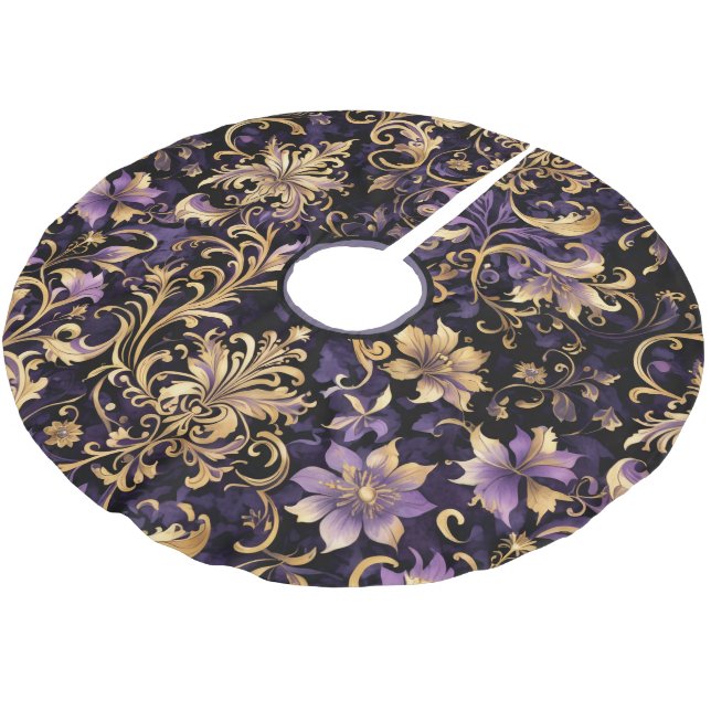 Färgämnen,Extravagant,Lila och Guld Julgransmatta Borstad Polyester (Vinklad)