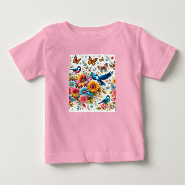 Färgämnen Fågelblommor Rosa Anpassningsbar T Shirt (Framsida)