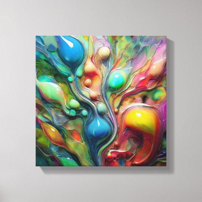 Färgämnen, flytande, glansigt, bubblor canvastryck (Framsida)