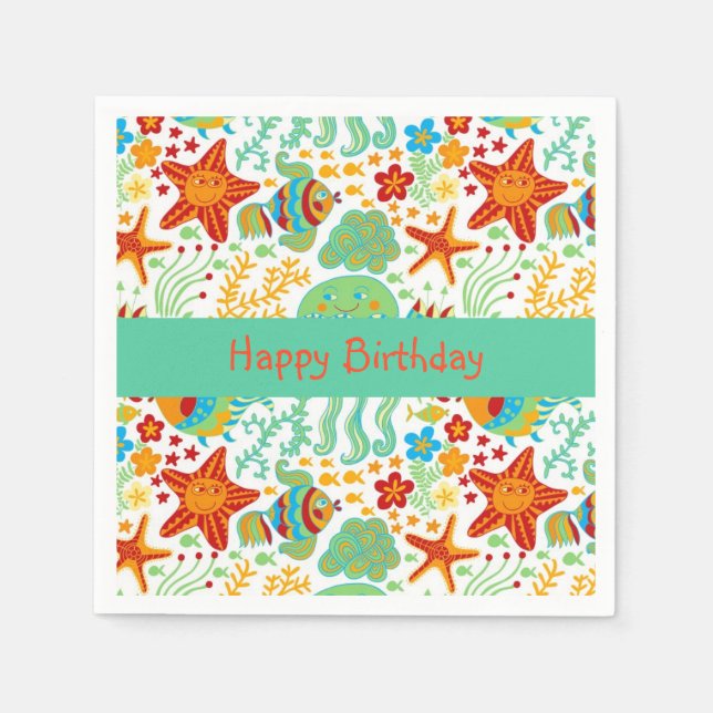 Färgämnen för Abstrakt Sea Animals Tecknad Stil Pappersservett (Framsidan)