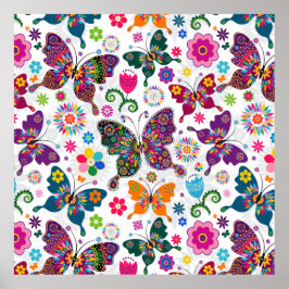 Färgämnen för återcirkulering och blommor Mönster Poster