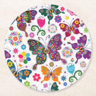 Färgämnen för återcirkulering och blommor Mönster Underlägg Papper Rund