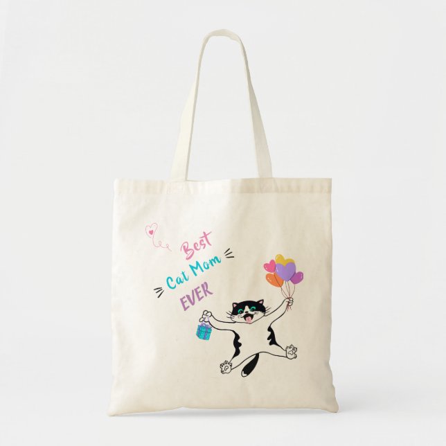 Färgämnen för bästa Cat Mamma Cute Tuxedo Kattunge Tygkasse (Framsidan)