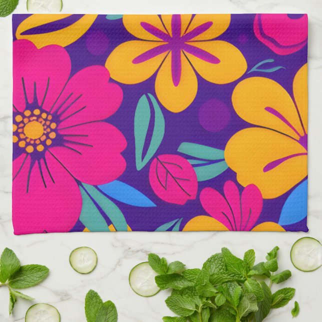 Färgämnen för bloddopamin-Stil-Retro-blommor Kökshandduk (Vikta)