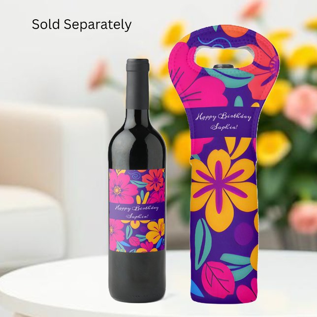 Färgämnen för bloddopamin-Stil-Retro-blommor Vinflaska Etikett (Colorful Blooms-Dopamine Style Wine Label)