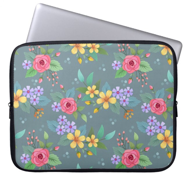 Färgämnen för blommor från hand plockade mönster v laptop fodral (Framsidan)