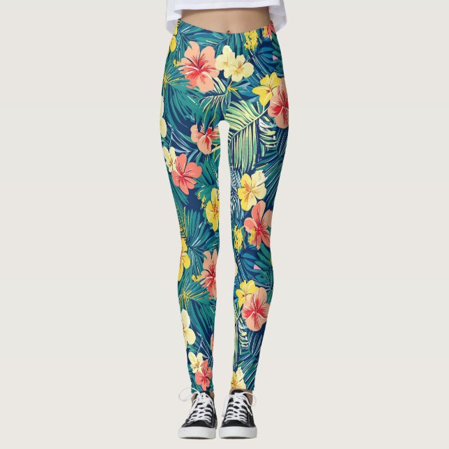 Färgämnen för exotiska blommor Mönster Leggings (Framsida)