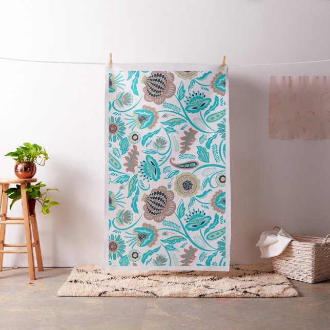 Färgämnen för exotiska blommor mönster, vit bakgru tyg (In Situ)