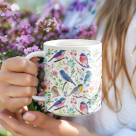 Färgämnen för fåglar och blommor mönster kaffemugg