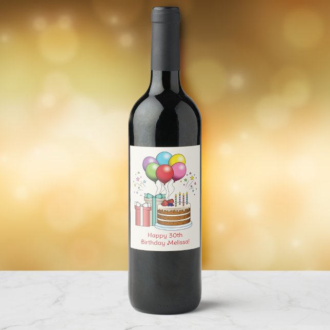 Färgämnen för födelsedagsballonger med kummel och  vinflaska etikett (Skapare uppladdad)