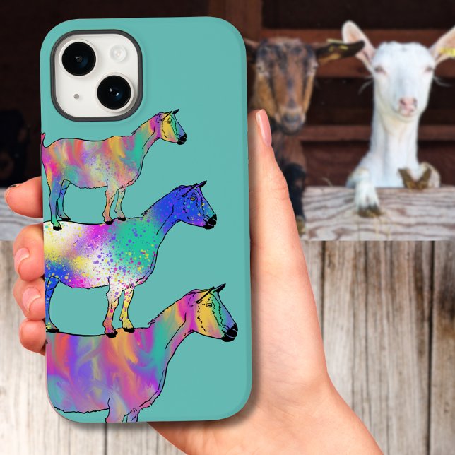 Färgämnen för getter, vattenfärg (Goats climbing on things colorful goat illustration mobile phone case with personalized name)