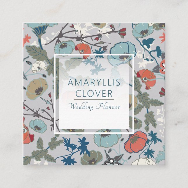 Färgämnen för Glatt blått Orange Grått Mönster Fyrkantigt Visitkort (Framsida)