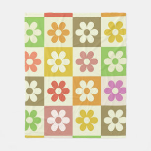 Färgämnen för Retro-blommor på kontrollbord Mönste Fleecefilt