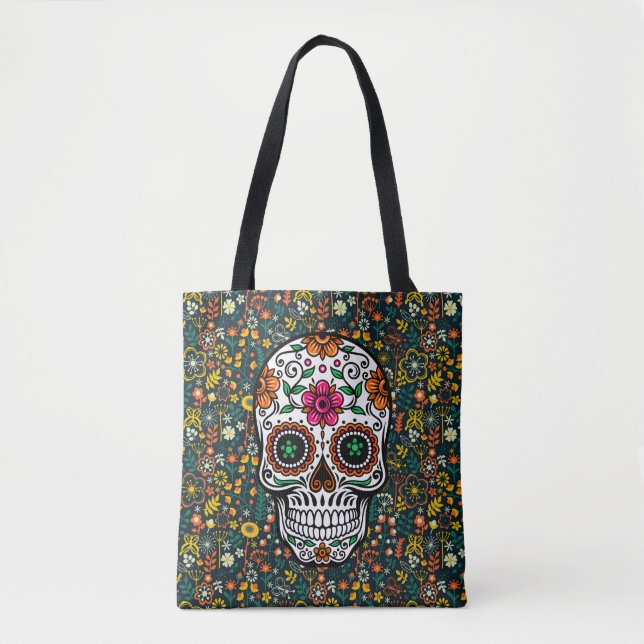 Färgämnen för Retro Flowers Mönster & Sugar Skull Tygkasse (Framsida)