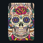 Färgämnen för Retro Sugar Skullblommor och Ro iPad Mini Skydd<br><div class="desc">Färglöst sockerskalle med återblommor och ro.</div>