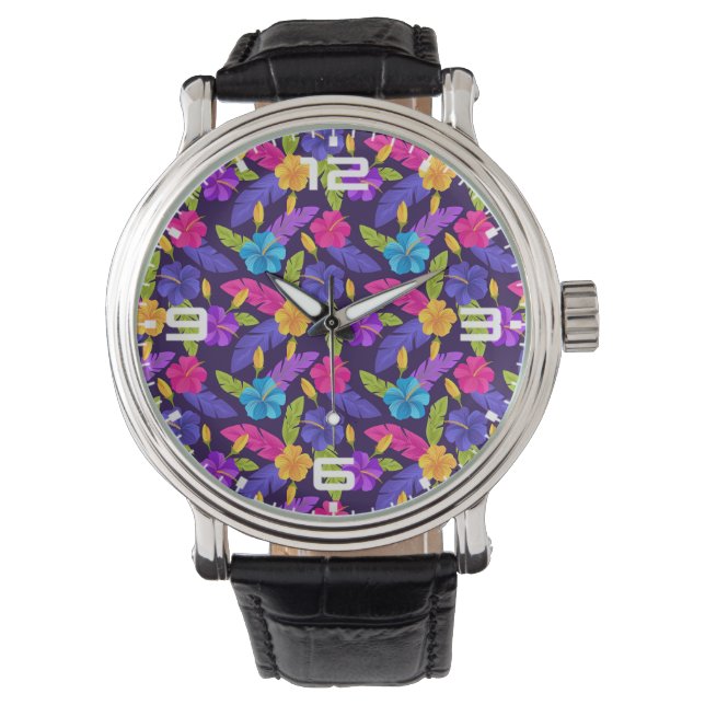 Färgämnen för tropisk Löv Flowers Mönster Armbandsur (Framsida)