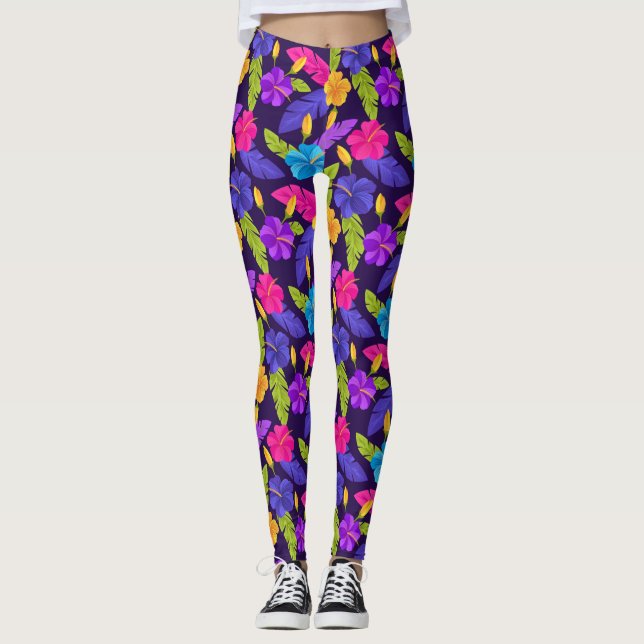 Färgämnen för tropisk Löv Flowers Mönster Leggings (Framsida)