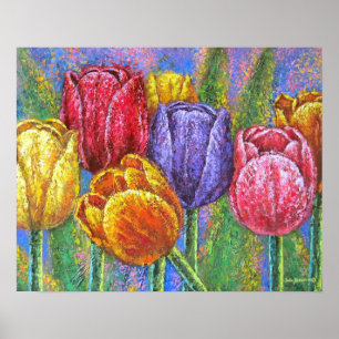Färgämnen för tulips och trädgårdsblommor poster
