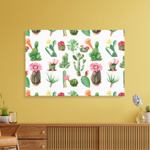 Färgämnen för vattenfärgaktus- och succulents-blom canvastryck