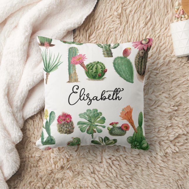 Färgämnen för vattenfärgaktus- och succulents-blom kudde (Filt)