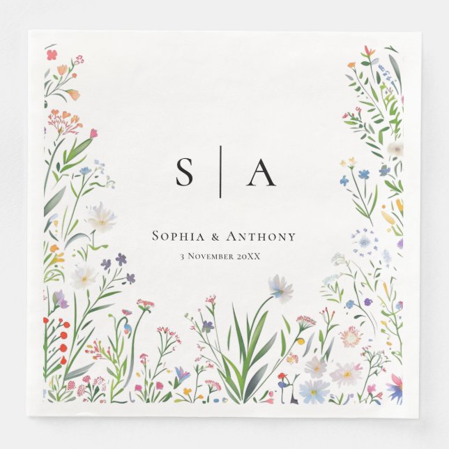 Färgämnen för Wildblommor Bröllop Napkins Pappersservett (Framsida)