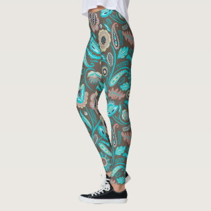 Färgämnen från exotiskt folk, blommor från mönster leggings