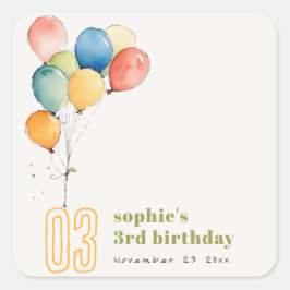 Färgämnen Gult Red Grönt Balloons Barns födelsedag Fyrkantigt Klistermärke