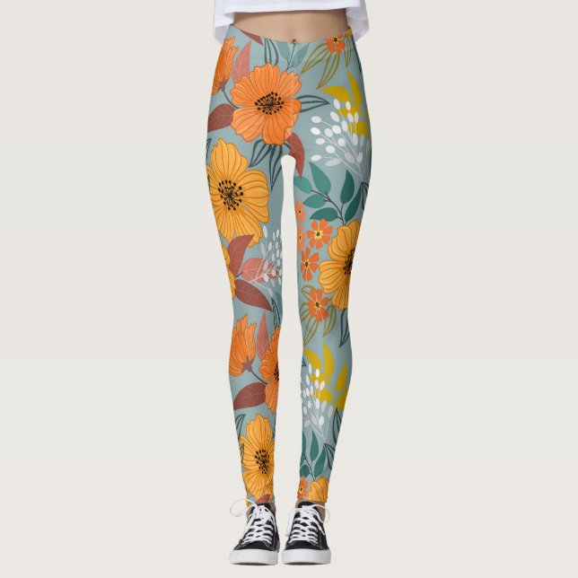 Färgämnen Hand plockade Flowers Mönster Leggings (Framsida)