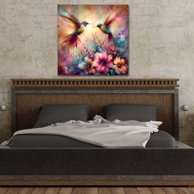 Färgämnen Hummingbird i Blomsterträdgård Vattenfär Poster (Skapare uppladdad)